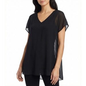 Philosophy Shirt Womens M Black V Neck Short Sleeve High Low Hem Blouse Casual
